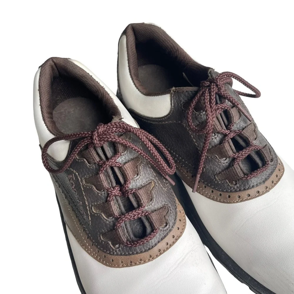 FootJoy Men’s Size 8.5 Leather Flexzone Golf Shoes brown white clean